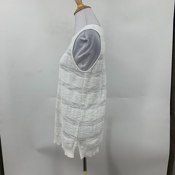 Lou & Grey Knit Tank Top Womens S Small White Striped Crew Neck Ribbed Trim - Picture 5 of 13